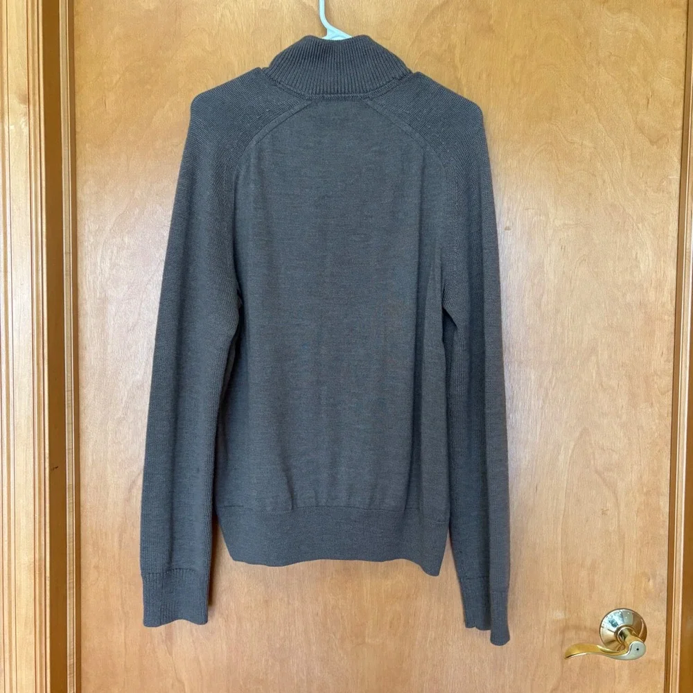 Banana Republic Sweater Mens Large Brown Merino‎ Wool Mock Neck Button Pullover